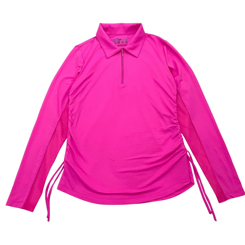 IBKUL 1/4 Zip Sun Shirt Womens Small Pink UPF 50 Cinched Side Pickleball Golf